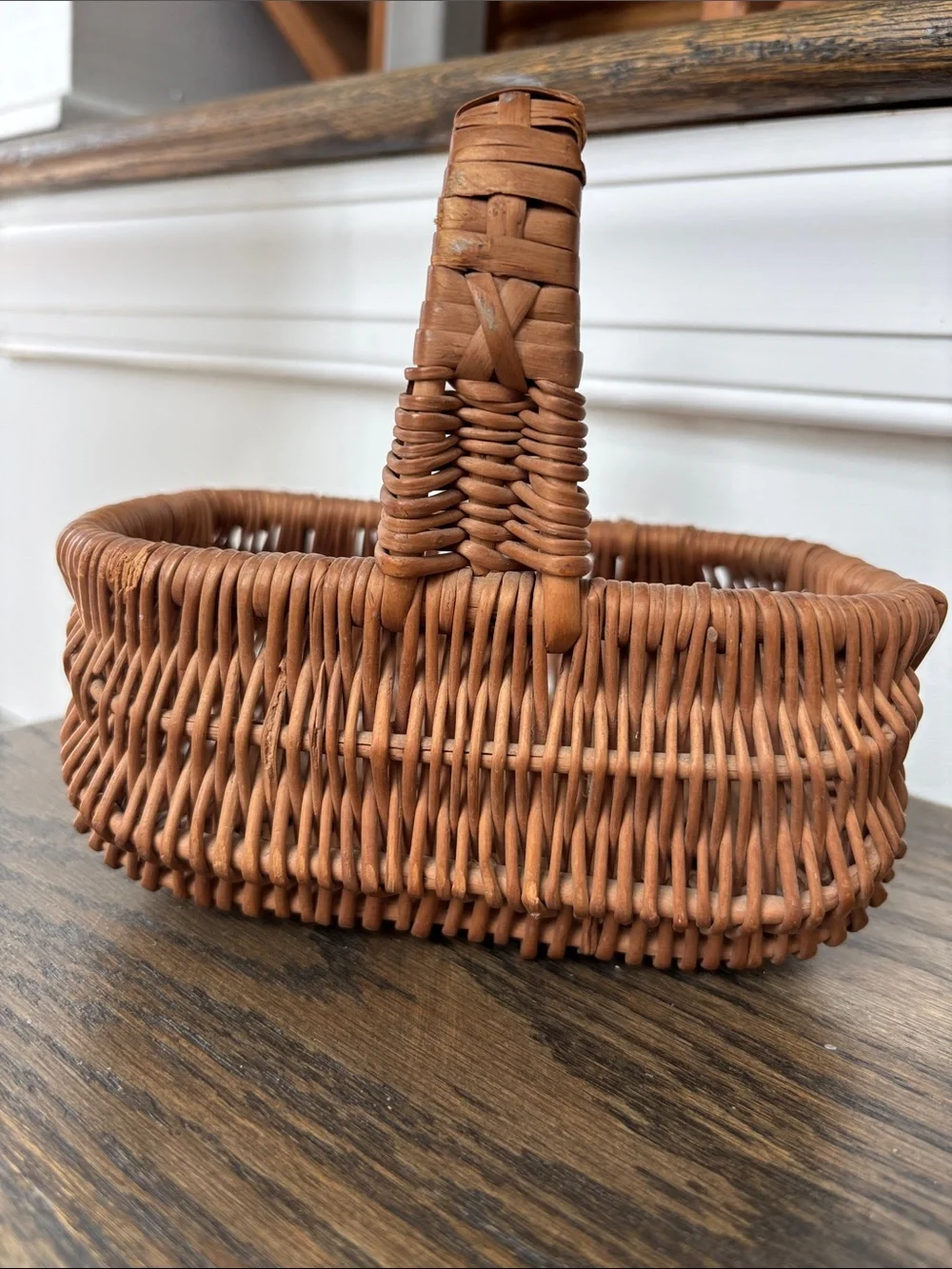 Vintage rattan basket with handle, rectangle, 7x2.5”